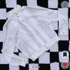 Vintage Sheer White Blouse with Gold Buttons